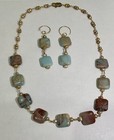 Snakeskin Jasper   Pearl Artisan Necklace Earring Set Lobster Clasp 18 Inches 