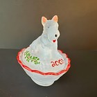 Boyd Crystal Art Glass  Scottie Salt Nest  Crystal Valor Satin  7   Hand-painted