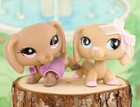 Lps Pet Shop 2pcs Dachshund Dog 909 932   Cute Jacket Bow Girl Gift Animal Toy