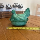 Vintage Westmoreland Green   White Slag Glass Hen On Nest  Collectors Piece