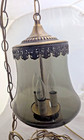 Mid-century Modern  mcm  Brass Hanging Smoke Glass Pendant Light     3 Bulb  12 Ft