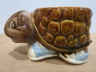 Vintage 1970   s Ceramic Turtle Planter Signed    