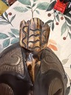 Vintage Lrg Tribal African Ghana Carved Wood   Metal Embossed Folk Art Mask 12 