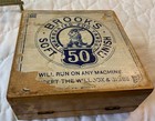 Vintage Antique Advertising Sewing Box  Wood  Brook   s Soft Finish 50  Lt  Brown