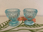 Set Of 2 Blue Glass Easter Breakfast Egg Cups  Depression Style Nwt