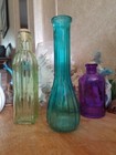 Blue Teal Colored Glass Genie Bulb Bottom Bottle  Bud  Vase  Decanter Height 8 5