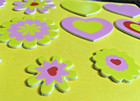 Flowers   Hearts  Multicolor Shapes  13 Self Adhesive Foam - Paper Stickers