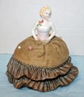 2 Antique Ladies Pin Cushions - Both Have Porcelain Doll Figures
