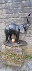 Large Vintage Leather Elephant Sculpture  Mid 20th Century  20 Inch Tall
