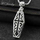 Men s Silver Skull Skeleton Coffin Pendant Necklace Gothic Jewelry Box Chain 22 