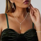 Rhinestone Drop Necklace And Earrings Set Silver