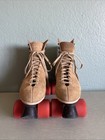 Vintage Riedell Tan Suede Roller Skates With Sure Grip Case Size 8