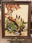 Vintage Framed    autumn Hunt    By Sunset Stitchery Crewel Embroidery 1987