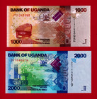 Uganda Two Unc Notes - 1000 Shillings 2022  p-49g    2000 Shillings 2021  p-50f 