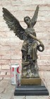 Bronze Statue Of Seated Angel Holding Wreath Sculpture On Marble Base 17  X 9 