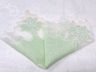 Gorgeous Vintage Fine Lace Edge Lt  Green Linen Wedding Hankie Free Shipping 
