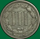 1868 Three Cent Nickel Fine F Coin  50387