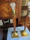 2 Vintage Walnut   Brass Table Lamps Base Mid Century Modern Candlestick