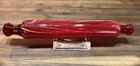 Vtg Red Glass Murano Style Rolling Pin W swirls Of Yellow   White W base Glows