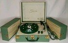 Wwii Era Portable Electronic Phonograph With Box Spear-tone Model 38 Green 1940s