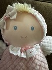 Eden Baby Girl Plush Doll Vintage Pink Terry Cloth Bonnet Blonde Yarn Lovey