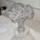 Lead Crystal Cut Glass Vase  Candy Nut Dish Ruffle Top  Saw Tooth Edges 8  Tall