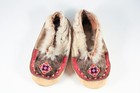 Vintage Native American Inuit Indian Bead Leather Fur Moccasins Mukluks 20th C 