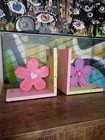 Wooden Bookends Flowers Girls Room Nursery Decor Set Of 2 Pink Purple Yellow
