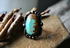 Vintage Navajo Royston Mine Natural Turquoise Hand Shaped Stone Ring Sign Ac