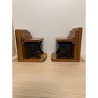 Vintage School Desk Bookends Set Wooden Cast Iron Black Decorative Study