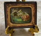 Vintage Antique Victorian Die Cut Ephemera Framed  Half Union Case  Kitties