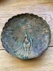 Vintage Indian Heavy Brass Peacock Trinket Dish Handcrafted And Decorated