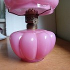 1890s Pink Cased Glass Melon Rib Miniature Kerosene Lamp Original Matching Shade