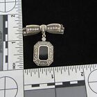 Vintage Sterling Silver Bow   Black Enamel Dangle Brooch Pin Rhinestones