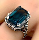 Vintage Style 925 Sterling Silver Ring 6 Ct London Blue Simulated Topaz    1141