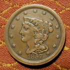 1857 Braided Hair Half Cent  Vf xf      Attractive Key Date   Only 35 180 Minted