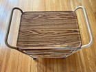 Vintage Mid Century Cosco Woodgrain Rolling Bar Kitchen Cart 3-shelf  Tray