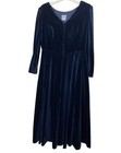 Vintage Laura Ashley Velvet Dress Navy Blue Midi Prairie Romantic Cottagecore 12
