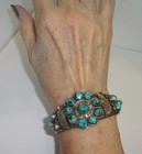Fabulous Old Antique Navajo Silver   Turquoise Stamped Cuff Bracelet