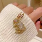 Real Moissanite 2 Ct Round Cut Rabbit Brooch Pin 14k Yellow Gold Plated Silver