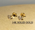 Solid 14k Gold Basket 1ct Brilliant Round Stud Gold 3mm Dainty Earring For Women