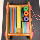 Vintage 1950s Playskool Wooden Colorol Wagon And Blocks Pull Toy