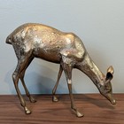 Pair Vtg 70s Buck   Doe Brass Spotted White Tail Deer Mid Century Regency Korea