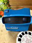 Vintage Blue 3d View-master Viewer Flat Orange Handle Made In The Usa 3 Reels