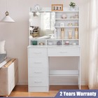 White Dressing Table With Led Lighted Mirror Makeup Vanity Desk Set W  5 Drawers