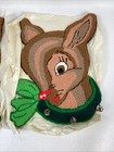 Vtg 2 Punch Needle Embroidery Christmas Deer Green Bow Red Nose Applique Patches