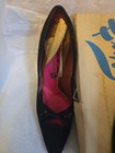 Sz 10 Vtg 1950s 1960s Flings Womens Black Suede Pinup Pumps Heels Shoes W  Box