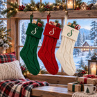 S Initial Personalized Embroidered Knit Christmas Stocking Red 18 Inch Family
