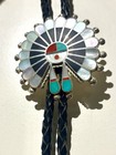 Zuni Sunface Bolo Tie- Victoria Unkestine  signed  Vintage  Stone Inlay
