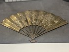 Vintage Solid Brass Oriental Style Hand Fan Raised Phoenix Dragon Wall Decor